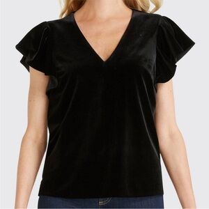 Draper James Black Velvet Ruffle Sleeve Blouse Size 4